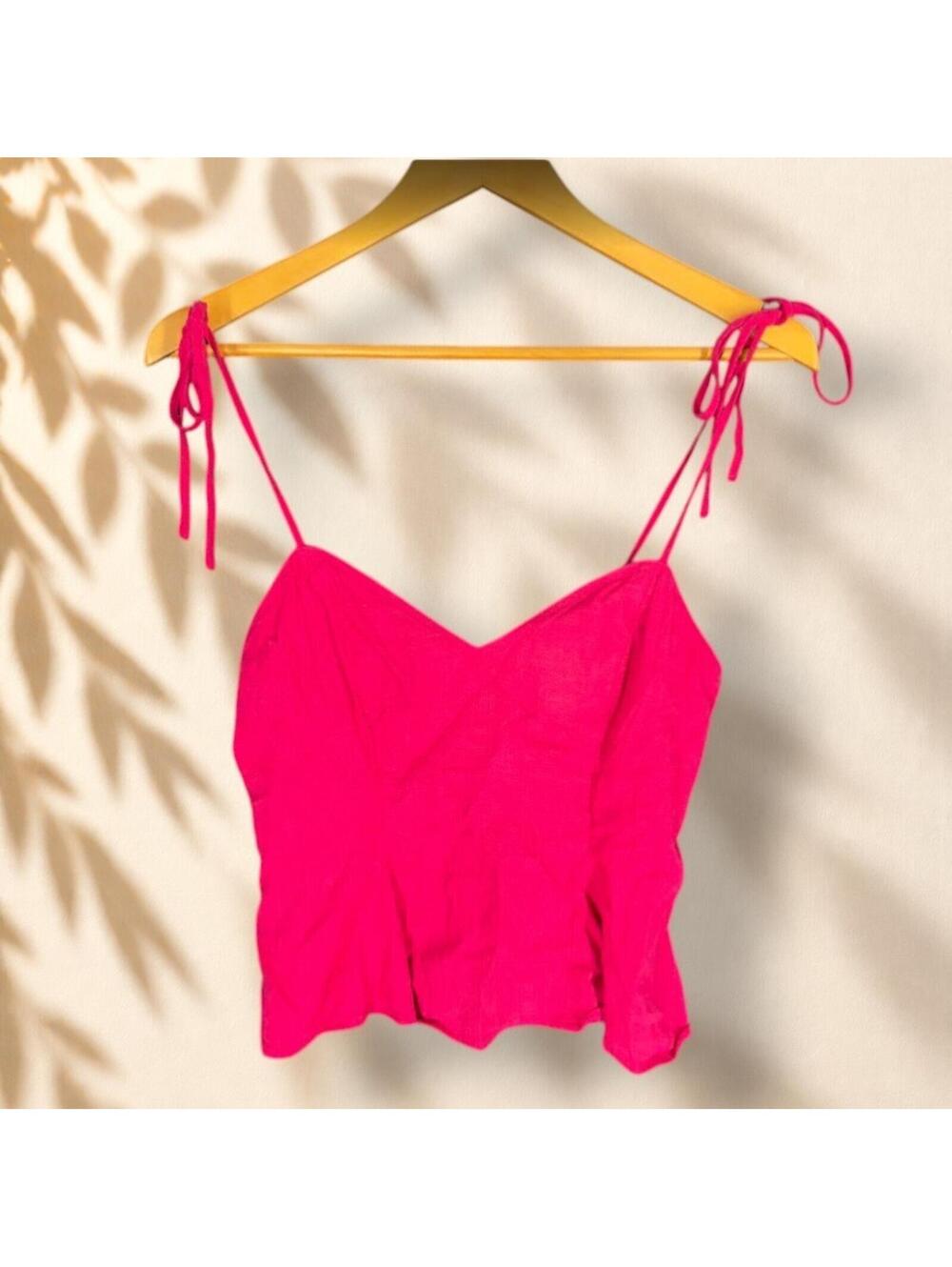 Express Top Women M Medium Pink Sleeveless Spaghetti Strap V-Neck Linen Casual